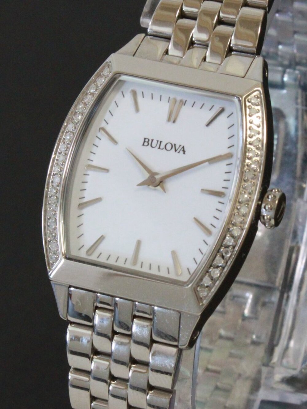 Bulova Ladies Diamond Accent Quartz Watch Diamond Embedded Bezel 26mm - Picture 7 of 13
